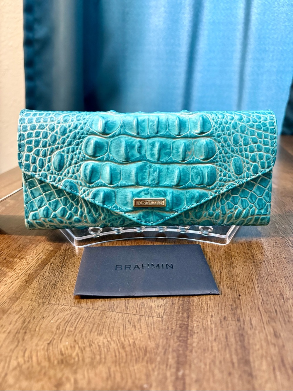 Brahmin NWT Veronica - Mermaid Green - FULL EYE - Blue/Green Leather Wallet
